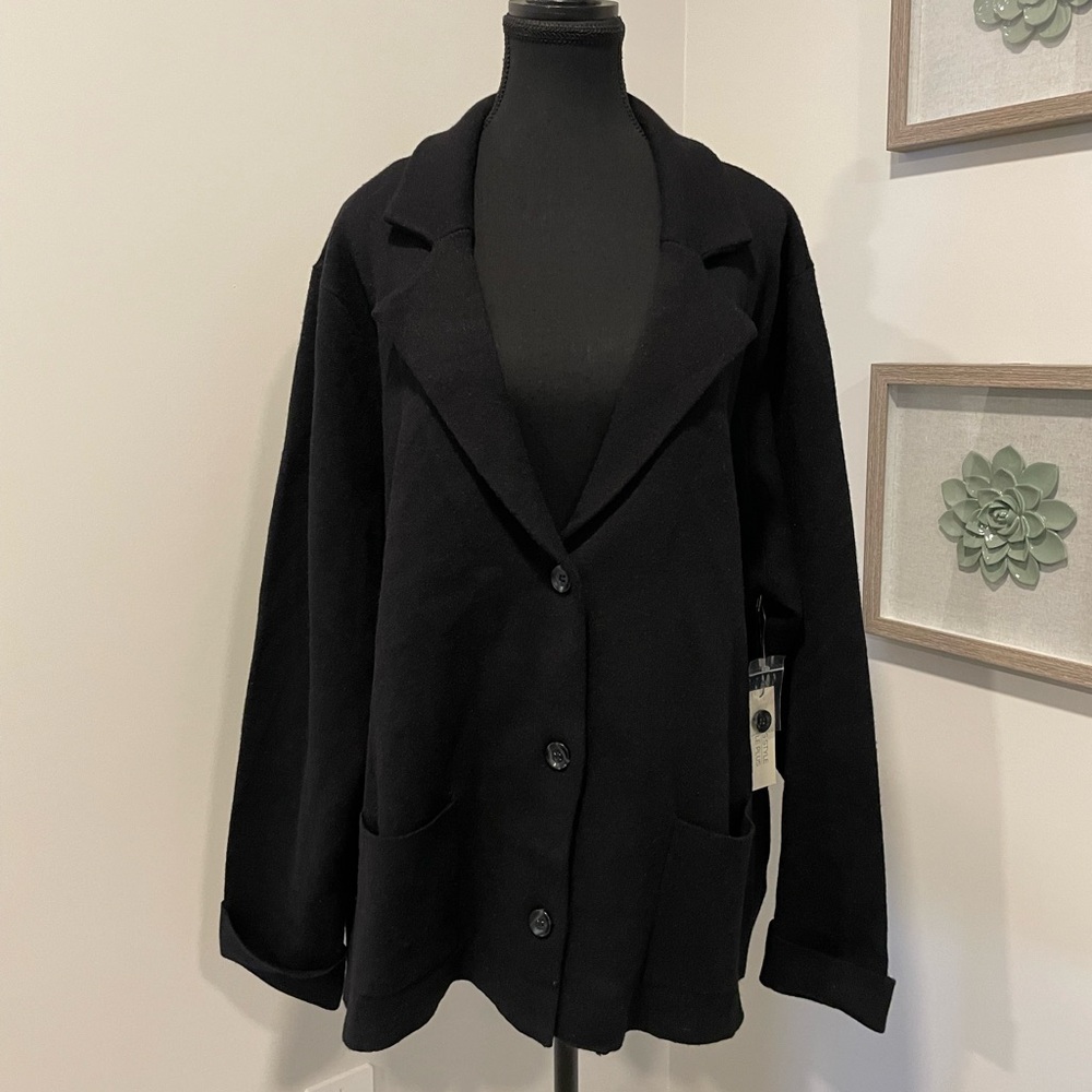 Adrienne Vittadini Black Button-Front Collared Cardigan NWT!